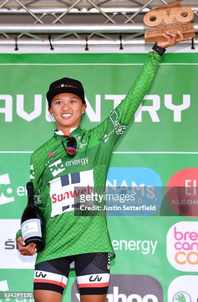 Podium / Coryn Rivera of The United States and Team Sunweb Green Leader Jersey / Celebration / Trophy / during the 5th OVO Energy Women's Tour 2018 /...