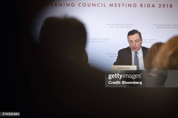 Mario Draghi, president of the European Central Bank , during the ECB rate decision news conference at the Latvian central bank, also known as...