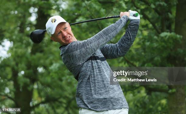 Simon Forsstrom of Sweden tees off on the 10th hole during day one of the Hauts de France Golf Open at Aa Saint Omer Golf Club on June 14, 2018 in...