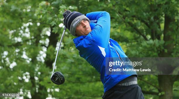 Axel Boasson of Iceland tees off on the 10th hole during day one of the Hauts de France Golf Open at Aa Saint Omer Golf Club on June 14, 2018 in...