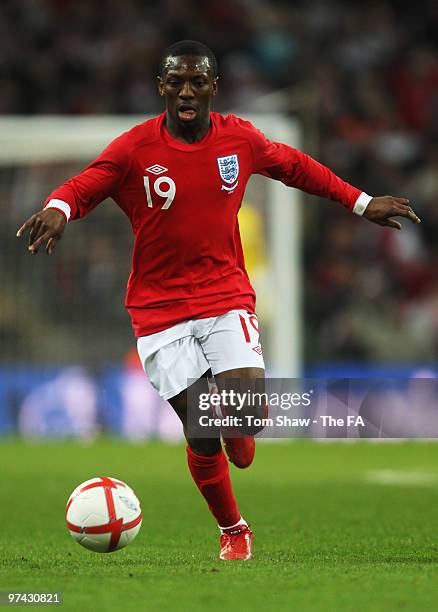 Shaun Wright-Phillips of England in action during the International Friendly match between England and Egypt at Wembley Stadium on March 3, 2010 in...