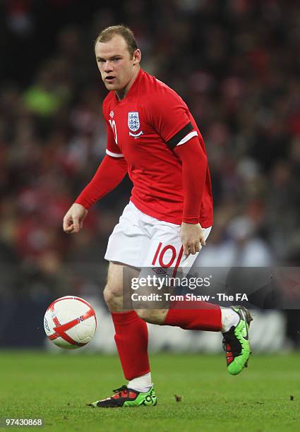 Wayne Rooney of England in action during the International Friendly match between England and Egypt at Wembley Stadium on March 3, 2010 in London,...