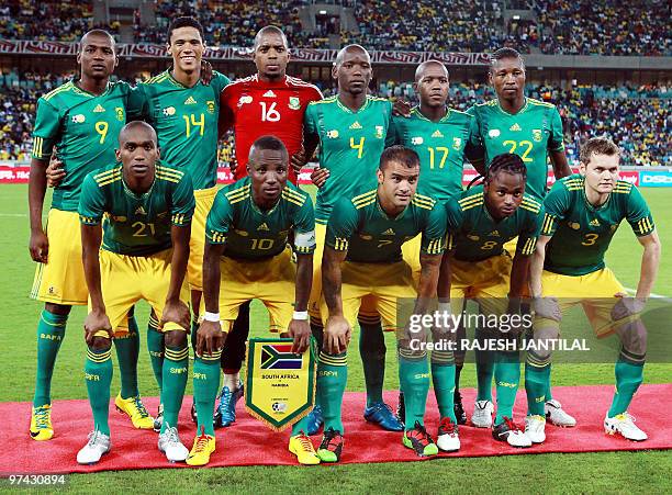 Bafana Bafana pose for a team picture Kalego Mphela, Bevan Fransman, Ithumeleng Khune , Thanduyise Khuboni, Lebohang Mokoena, Siyabonga Snagweni ;...