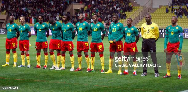 Cameroon national football team players pose before their friendly football match Italy vs Cameroon, on March 03, 2010 at Louis II stadium in Monaco....