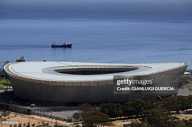 General view of the Green Point WC2010 Cape Town stadium is seen from Signal Hill during a celebration to mark 100 days ahead of the FIFA WC2010 kick...