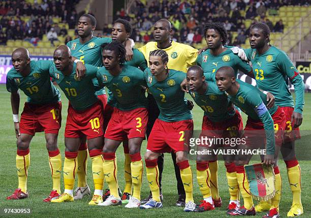 Cameroon national football team players pose before their friendly football match Italy vs Cameroon, on March 3, 2010 at Louis II stadium in Monaco....