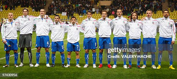 Italy's national football team players pose before their friendly football match Italy vs Cameroon, on March 03, 2010 at Louis II stadium in Monaco....