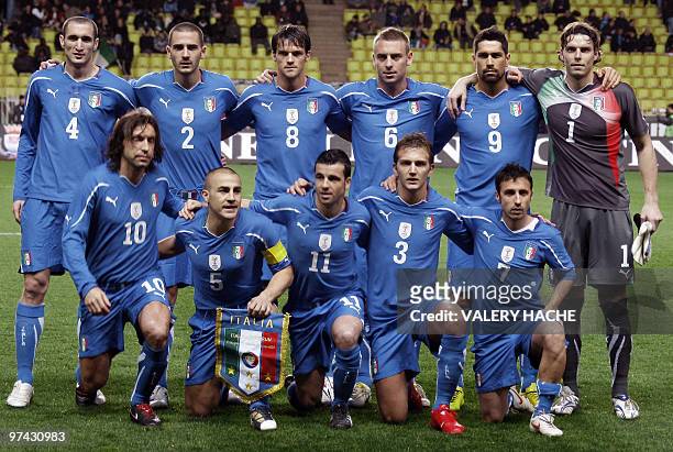Italy's national football team players pose before their friendly football match Italy vs Cameroon, on March 3, 2010 at Louis II stadium in Monaco....