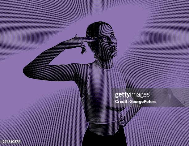 woman gesturing with finger gun - adults acting childish stock illustrations