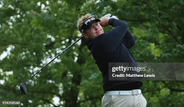 Paul Shields of Scotland tees off on the 10th hole during day one of the Hauts de France Golf Open at Aa Saint Omer Golf Club on June 14, 2018 in...