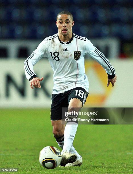 Sidney Sam of Germany runs with the ball during the U21 Euro Qualifying match between Germany and Iceland at the Magdeburg Stadium on March 2, 2010...