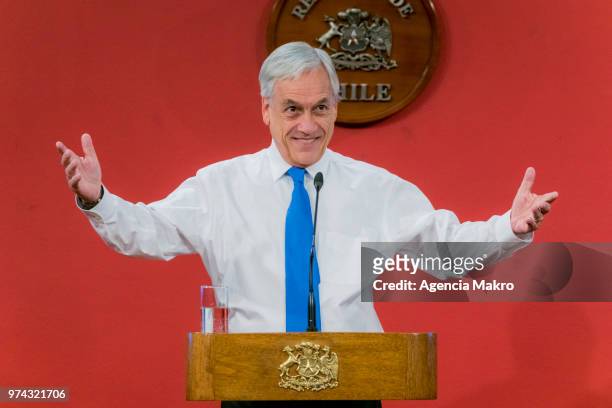 President of Chile Sebastián Piñera speaks during the reception of the Chilean athletes who competed in the XI South American Games Cochabamba 2018...