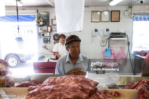 Customer places an order at La Nueva Fortuna butcher shop in San Luis Potosi, Mexico, on Friday, June 8, 2018. Mexico will begin to tax a range of...