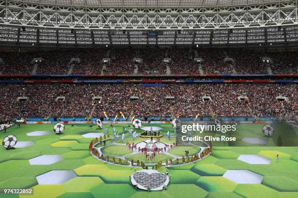 General view inside the stadium during the opening ceremony prior to the 2018 FIFA World Cup Russia Group A match between Russia and Saudi Arabia at...