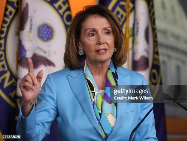 Democratic Minority Leader Nancy Pelosi speaks to the media during her weekly press conference on Capitol Hill, June 14, 2018 in Washington, DC.