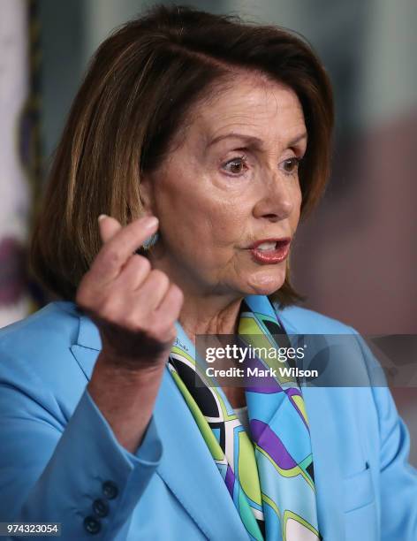Democratic Minority Leader Nancy Pelosi speaks to the media during her weekly press conference on Capitol Hill, June 14, 2018 in Washington, DC.