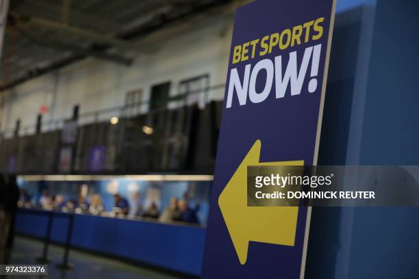 The Monmouth Park Sports Book is viewed on the first day of legal sports betting in the state, in Monmouth Park in Oceanport, New Jersey on June 14,...