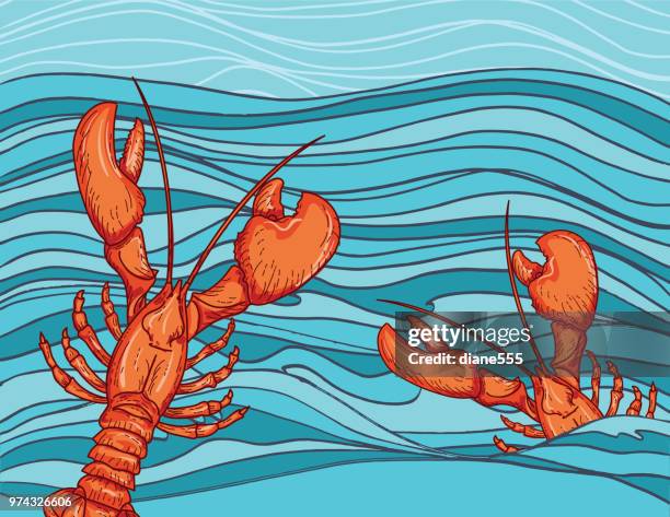 hand drawn nautical scenes with ocean elements - surf and turf stock illustrations