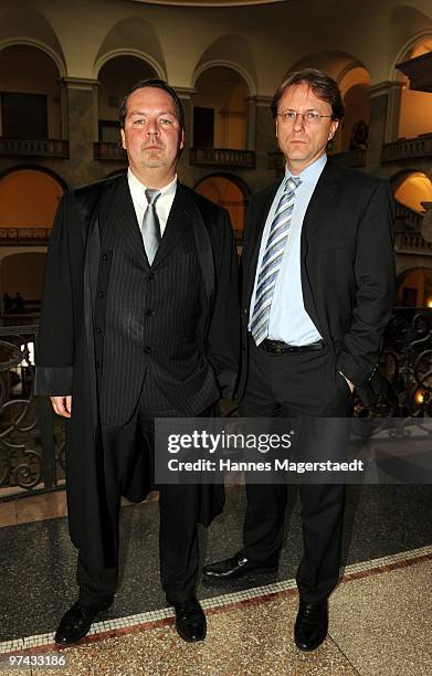 Lawyer Christian Schertz and Joerg Englisch are seen during the court hearing at the county court on March 4, 2010 in Munich, Germany. An...