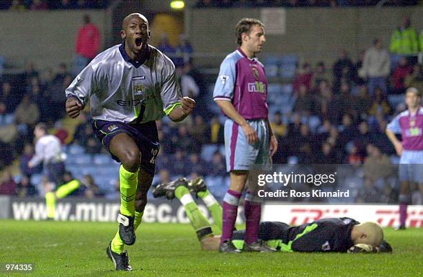 Paulo Wanchope of Man City celebrates after scoring during the FA Carling Premiership match between Aston Villa v Manchester City at Villa Park,...