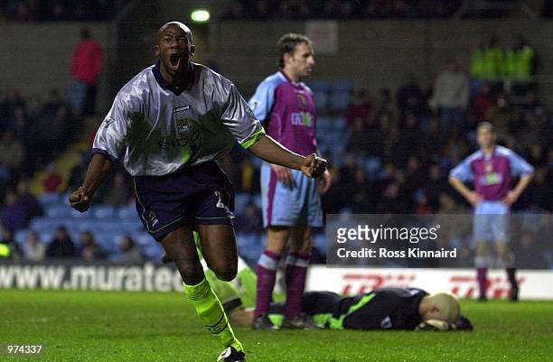 Paulo Wanchope of Man City celebrates after scoring Manchester City's second goal during FA Carling Premiership match between Aston Villa and...