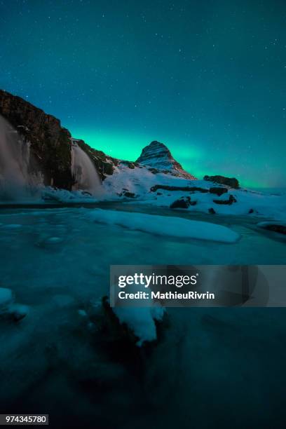 power of nature : amazing northern lights in iceland - snaefellsjokull glacier stock pictures, royalty-free photos & images