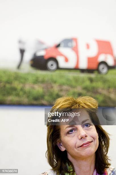 Agnes Kant attends a press conference in The Hague where she announced her resigation immediately as leader of the Dutch Socialist Party , on March...