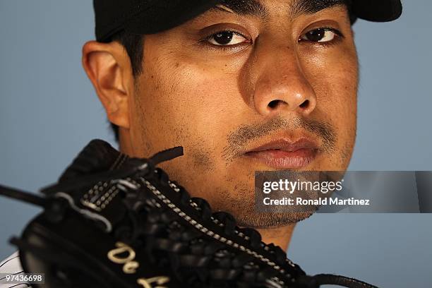 Jorge De La Rosa of the Colorado Rockies poses for a photo during Spring Training Media Photo Day at Hi Corbett Field on February 28, 2010 in Tucson,...