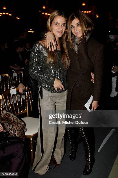 Gaia Repossi and Carine Rotfeld attend the Balmain Ready to Wear show as part of the Paris Womenswear Fashion Week Fall/Winter 2011 at Le Grand Hotel...