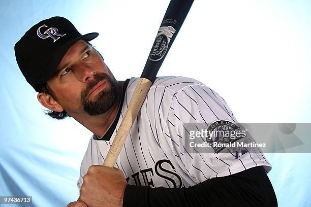 Todd Helton of the Colorado Rockies poses for a photo during Spring Training Media Photo Day at Hi Corbett Field on February 28, 2010 in Tucson,...