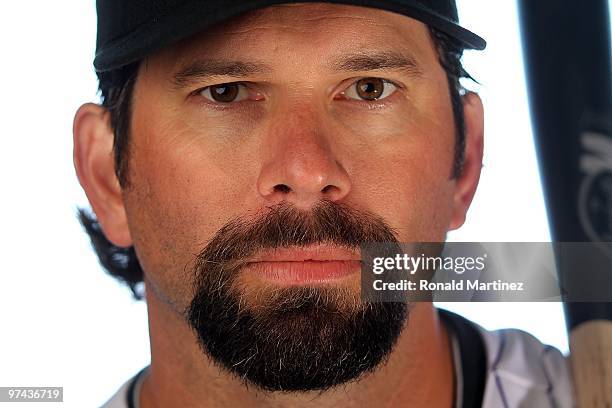 Todd Helton of the Colorado Rockies poses for a photo during Spring Training Media Photo Day at Hi Corbett Field on February 28, 2010 in Tucson,...