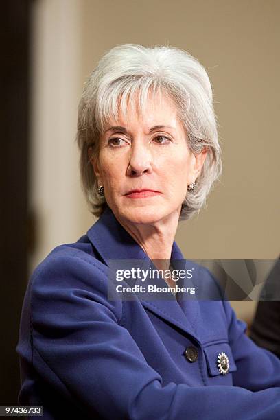 Kathleen Sebelius, U.S. Secretary of health and human services, meets with insurance industry executives and officials at the White House in...