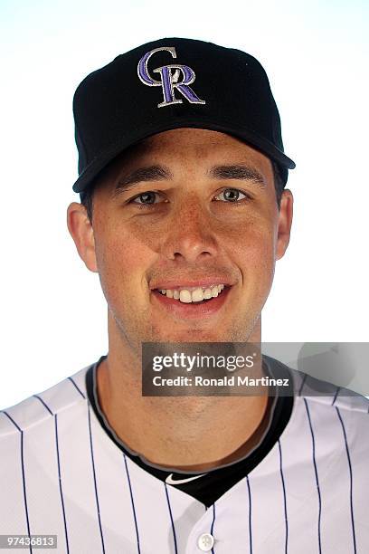 Jeff Francis of the Colorado Rockies poses for a photo during Spring Training Media Photo Day at Hi Corbett Field on February 28, 2010 in Tucson,...