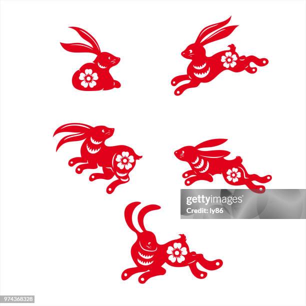 rabbit design elements - year of the rabbit stock illustrations