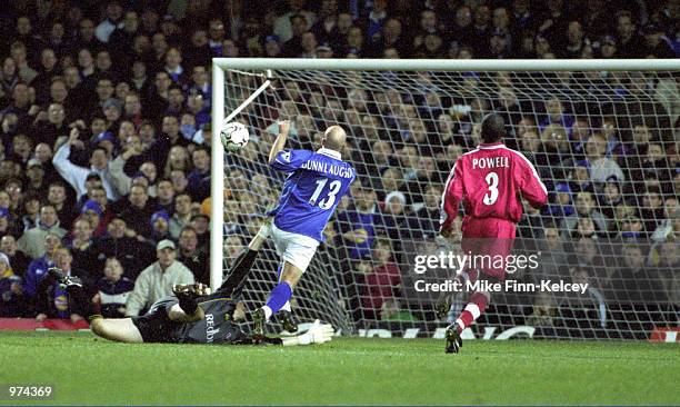 Arnar Gunnlaugsson of Leicester City scores to take his side to a 3-1 victory over Charlton Athletic during the FA Carling Premiership match against...