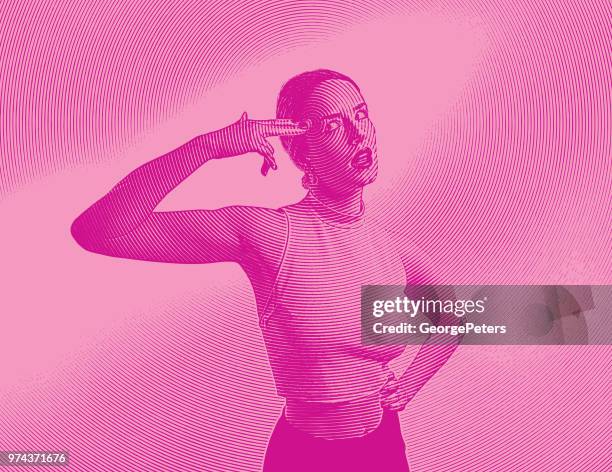 woman gesturing with finger gun - adults acting childish stock illustrations