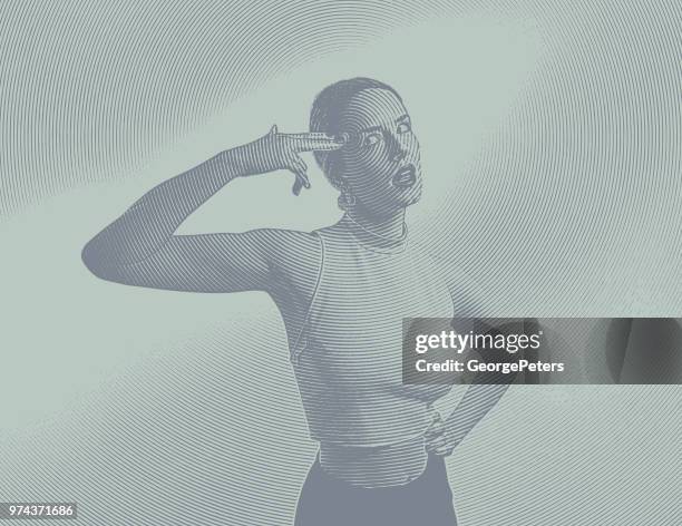 woman gesturing with finger gun - adults acting childish stock illustrations