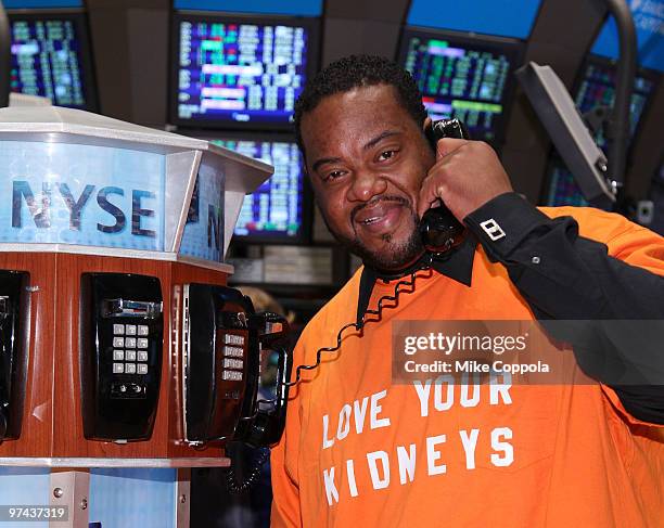 Actor Grizz Chapman rings the opening bell at the New York Stock Exchange on March 4, 2010 in New York City.