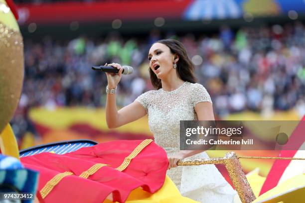 Aida Garifullina performs during the opening ceremony prior to the 2018 FIFA World Cup Russia Group A match between Russia and Saudi Arabia at...