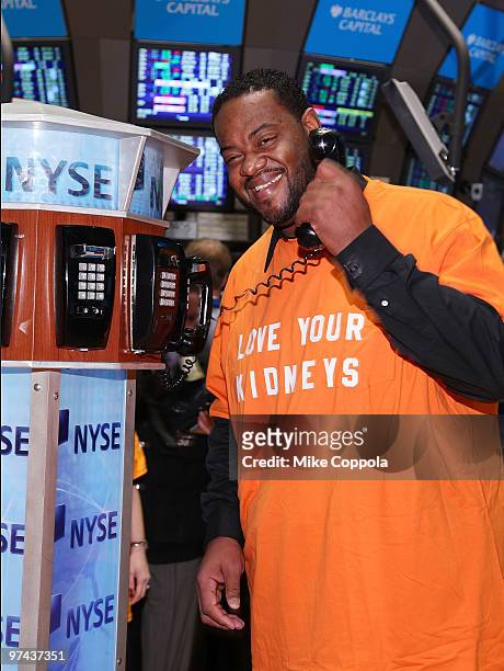 Actor Grizz Chapman rings the opening bell at the New York Stock Exchange on March 4, 2010 in New York City.