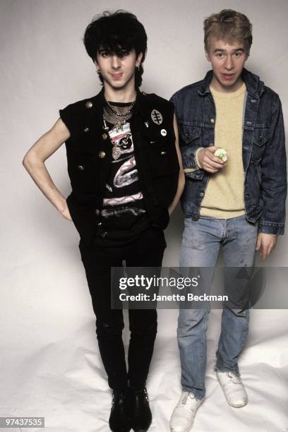 New wave musicians Marc Almond and Matt Johnson pose for a portrait in 1982.