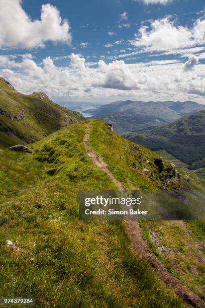 path to loch lomond, from ben vorlich - ben lomond stock pictures, royalty-free photos & images