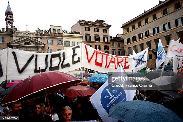 Supporters of the Centre-right candidate to the Lazio's regional elections Renata Polverini attend a Berlusconi's PDL Party protest against regional...