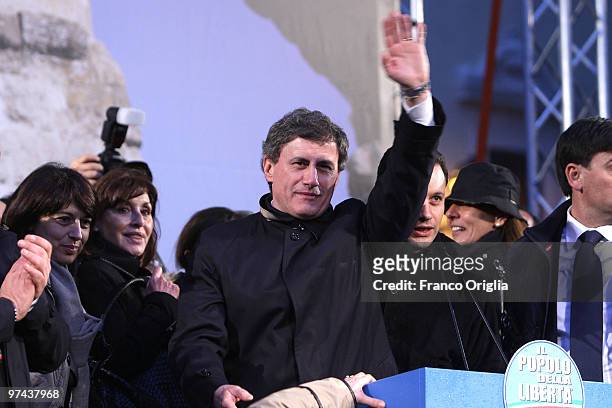 Rome's Mayor Gianni Alemanno attends a Berlusconi's PDL Party protest against regional poll disqualification at Piazza Farnese on March 4, 2010 in...