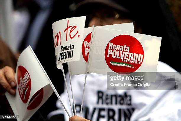 Supporters of the Centre-right candidate to the Lazio's regional elections Renata Polverini attend a Berlusconi's PDL Party protest against regional...