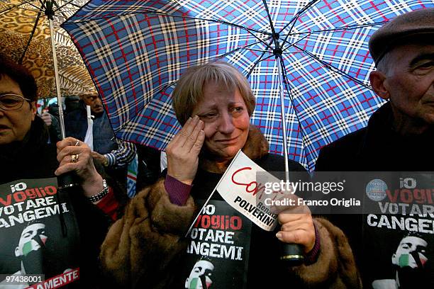 Supporters of the Centre-right candidate to the Lazio's regional elections Renata Polverini attend a Berlusconi's PDL Party protest against regional...