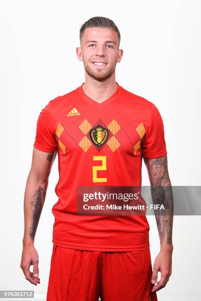 Toby Alderweireld of Belgium poses for a portrait during the official FIFA World Cup 2018 portrait session at the Moscow Country Club on June 14,...