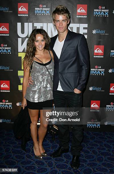 Rebecca Breeds and Luke Mitchell attend the Sydney premiere of Kelly's Slater's new surf documentary "Ultimate Wave Tahiti" at the IMAX Darling...