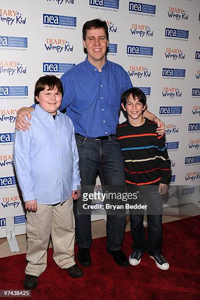 Actor Robert Capron, author Jeff Kinney and actor Zachary Gordon attend the premiere of "Diary Of A Wimpy Kid" at the Ziegfeld Theatre on March 4,...
