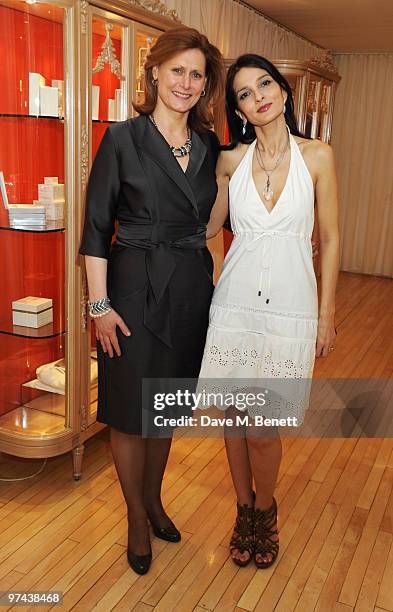 Sarah Brown and Yasmin Mills attend the private dinner for the White Ribbon Alliance's Global Dinner Party Campaign, at Agua in the Sanderson Hotel...